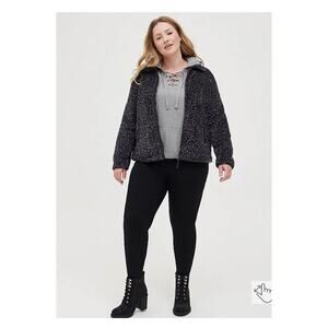 Torrid Gray Leopard Print Sherpa Fleece Zip Front Jacket Sz.1 NWT